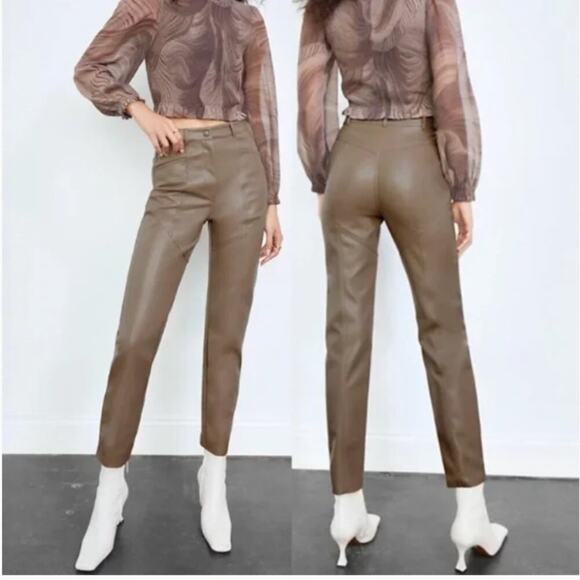 Aritzia Wilfred Rebel Taupe Faux Leather High Rise Pants - Picture 1 of 7